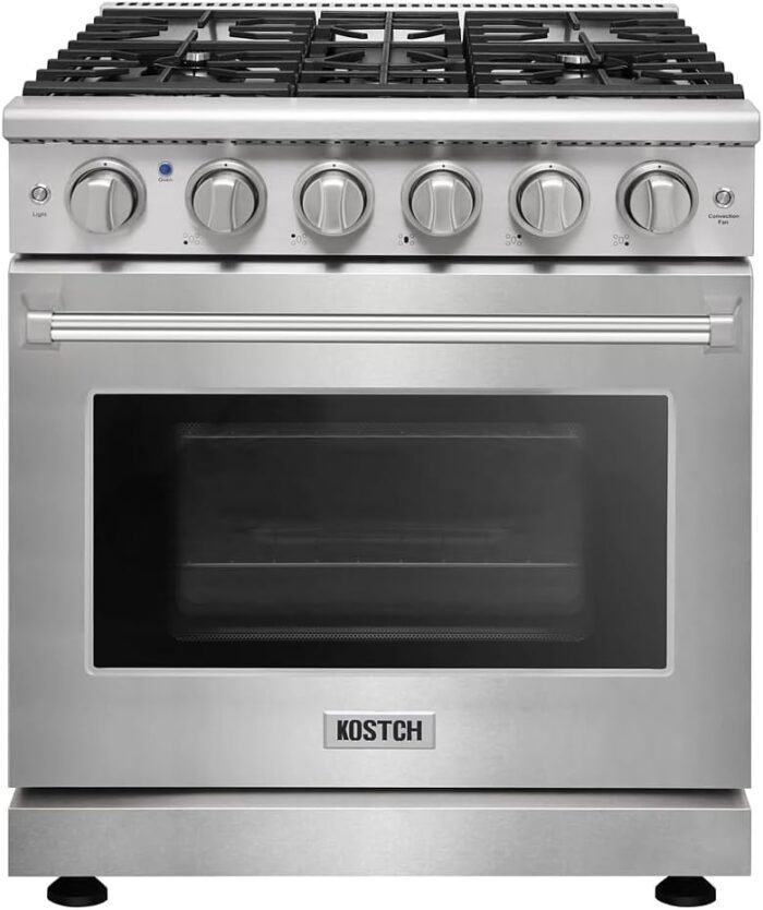 30 inch Professional Freestanding Pro-Style Natural Gas Range or Liquid Propane Gas Range with 5 Burners, 4.55 cu.ft. Oven Capacity, in Stainless Steel - KOS-30RG03M (Stainless...