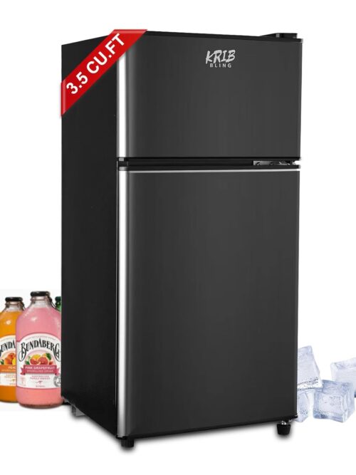 3.5 Cu.Ft Refrigerator 2 Door 7 Level Adjustable Thermostat Control Top-Freezer Refrigerator Lock Fresh Energy Saving Black (KB03-FLS-80-BLACK)