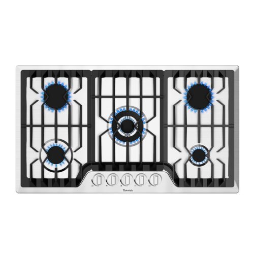 36" Built-in Gas Cooktop, 5 ITALY SABAF Sealed Burners Gas Rangetop 41,800BTU, NG/LPG Convertible, Stainless Steel Burner Gas Stovetop with Thermocouple Protection,120V AC. (36...