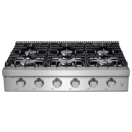 AAOBOSI Gas Cooktop 36 inch Gas Stove Built-in Gas Range Commercial Gas Stove Top, Propane Cooktop NG/LPG Switch, 6 Cast Iron Stove Top Covers for Gas Burners with 6 Burners for...