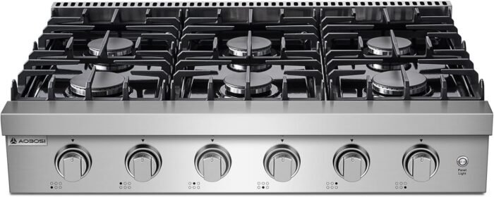 AAOBOSI Gas Cooktop 36 inch Gas Stove Built-in Gas Range Commercial Gas Stove Top, Propane Cooktop NG/LPG Switch, 6 Cast Iron Stove Top Covers for Gas Burners with 6 Burners for...