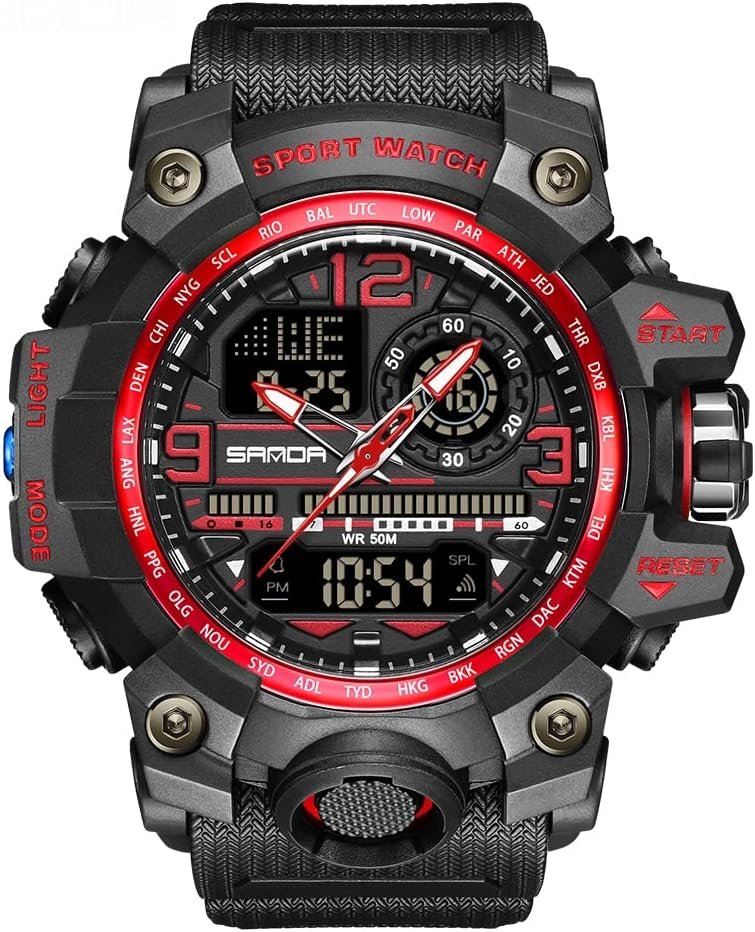 AIMES Men’s Watches Sports Outdoor Waterproof Military Wrist Watch Tactical Date Multi Function Large Face LED Alarm Stopwatch for Men