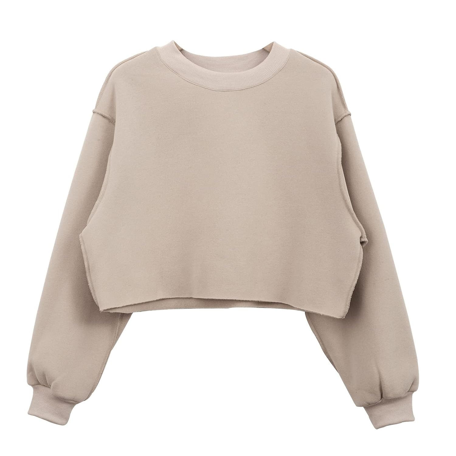 Amazhiyu Women Cropped Sweatshirt Long Sleeves Pullover Fleece Crop Tops