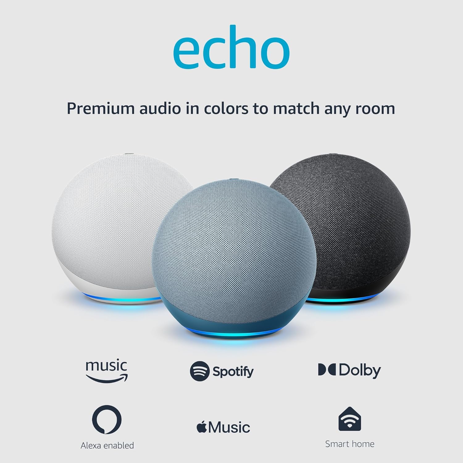 Amazon Echo (newest model), Alexa speaker with premium sound, Ideal for large bedrooms, living rooms and kitchens, Twilight Blue