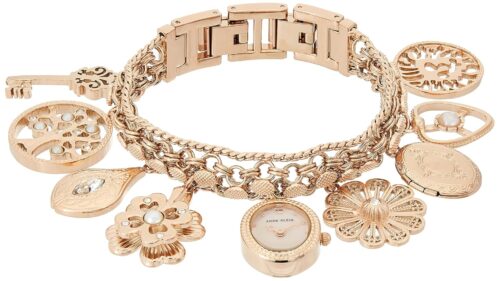 Anne Klein Women's Premium Crystal Accented Charm Bracelet Watch
