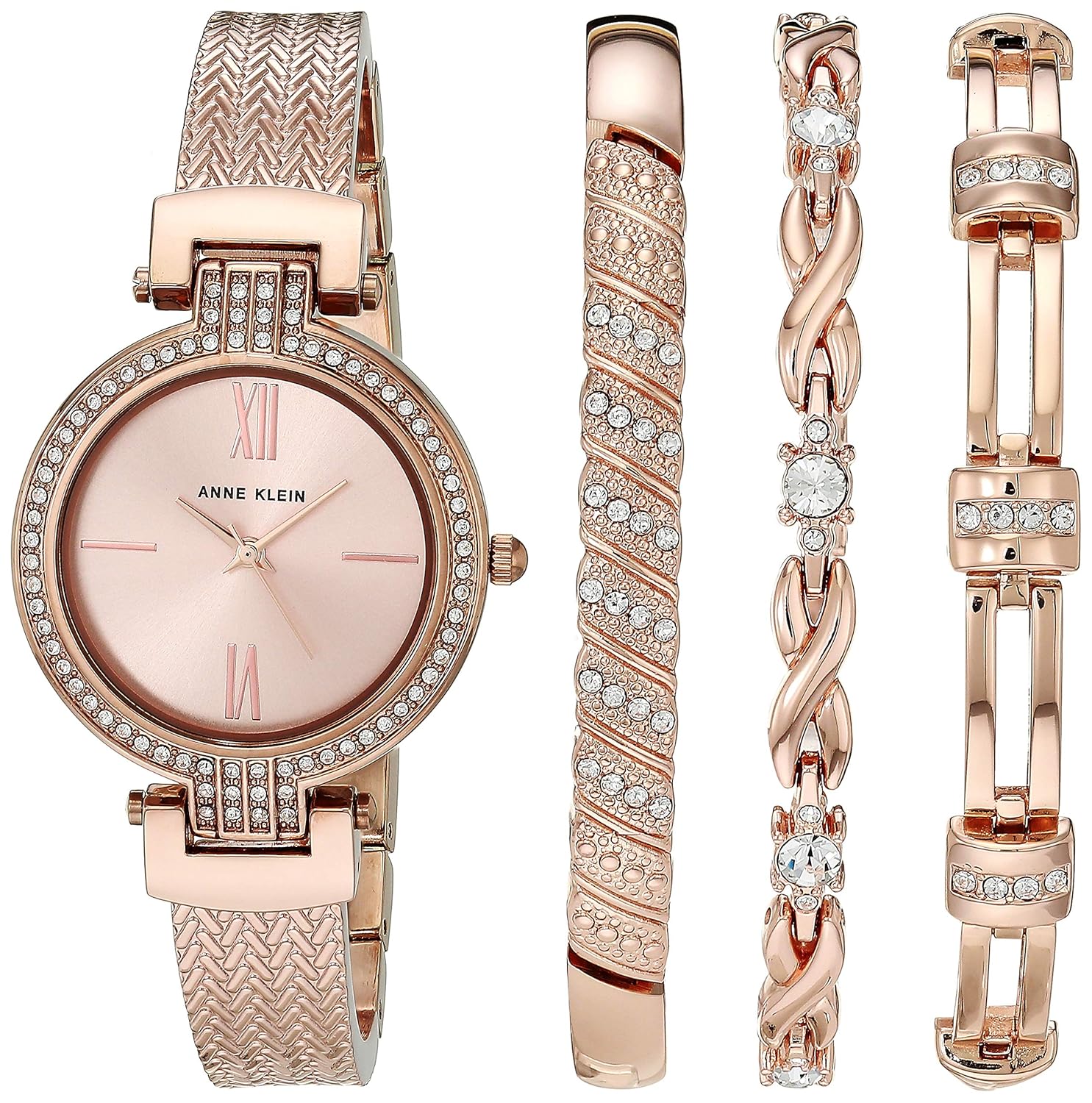 Anne Klein Women’s Premium Crystal Accented Watch and Bracelet Set, AK/3584
