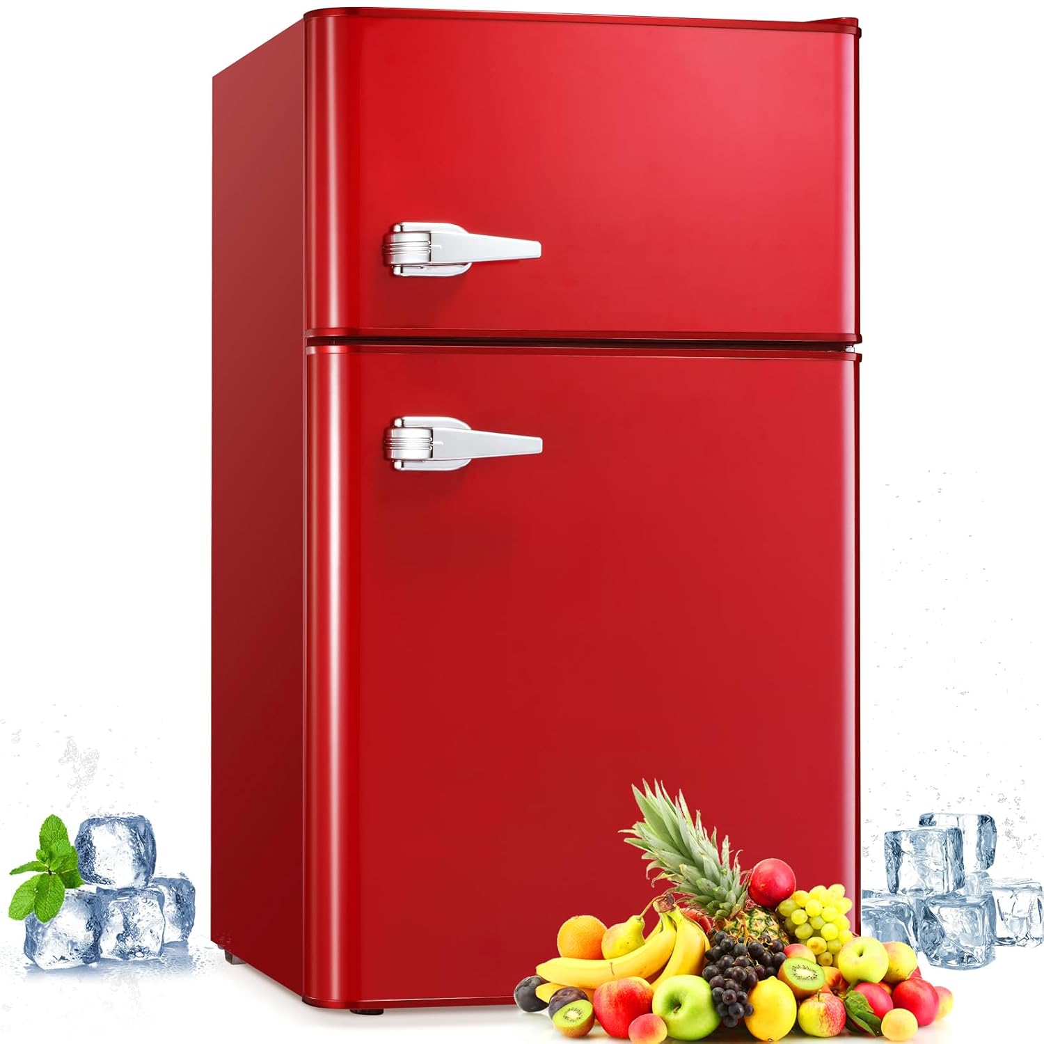 Antarctic Star Mini Fridge Compact Refrigerator 3.2Cu.Ft. AC Only 15 Amp 115 Volt 60 Hz AC Low Noise Large capacity Storage of Beverages Vegetables and Fruits (Red)