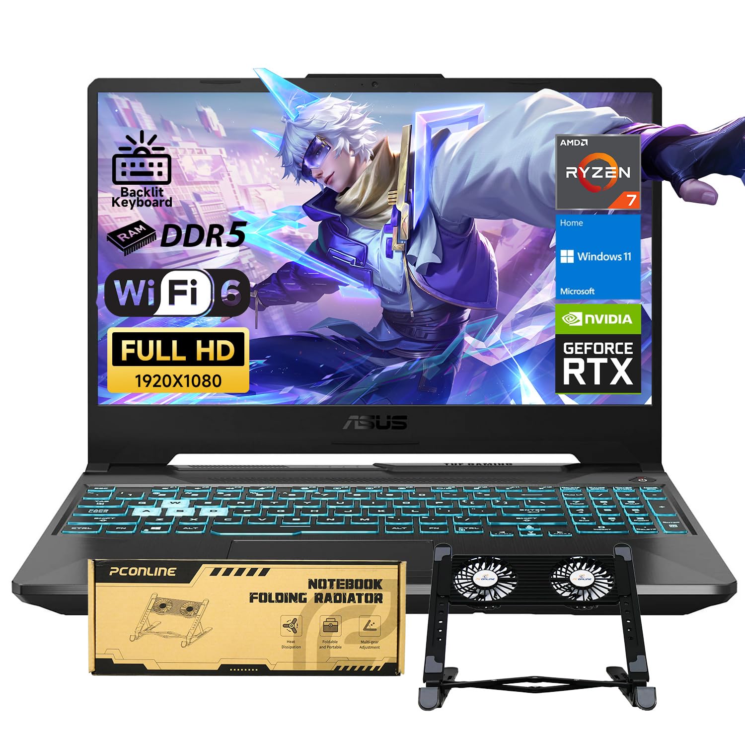 ASUS TUF A15 VR-Ready Gaming Laptop, 15.6″ FHD 144Hz, AMD Ryzen 7 7435HS, NVIDIA GeForce RTX 3050, 32GB DDR5 RAM, 1TB SSD, Backlit KB, RJ-45, Bundle with PCO Notebook Fold…