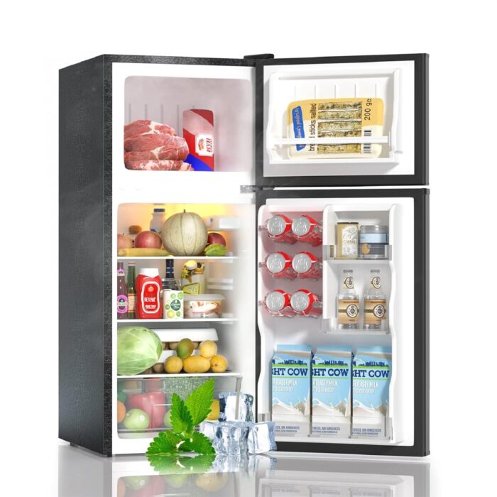 BANGSON 4.0 Cu.Ft Small Refrigerator with Freezer, Small Fridge with Top Freezer, for Apartment, Bedroom, Dorm, and Office, Double Door, Black