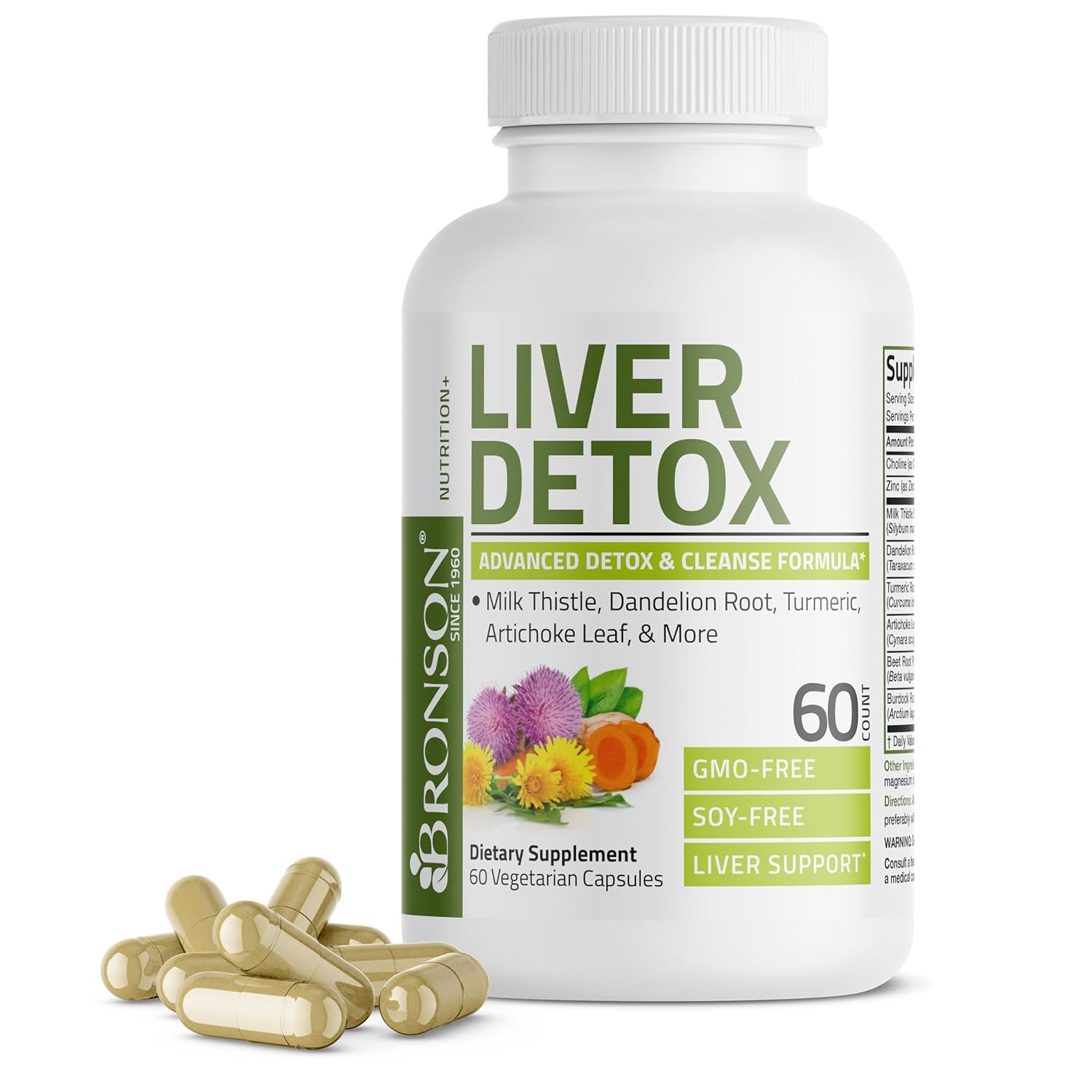 Bronson Liver Detox Advanced Detox & Cleansing Formula Supports Health Liver Function with Milk Thistle, Dandelion Root, Turmeric, Artichoke Leaf & More, Non-GMO, 60 Vegetarian…
