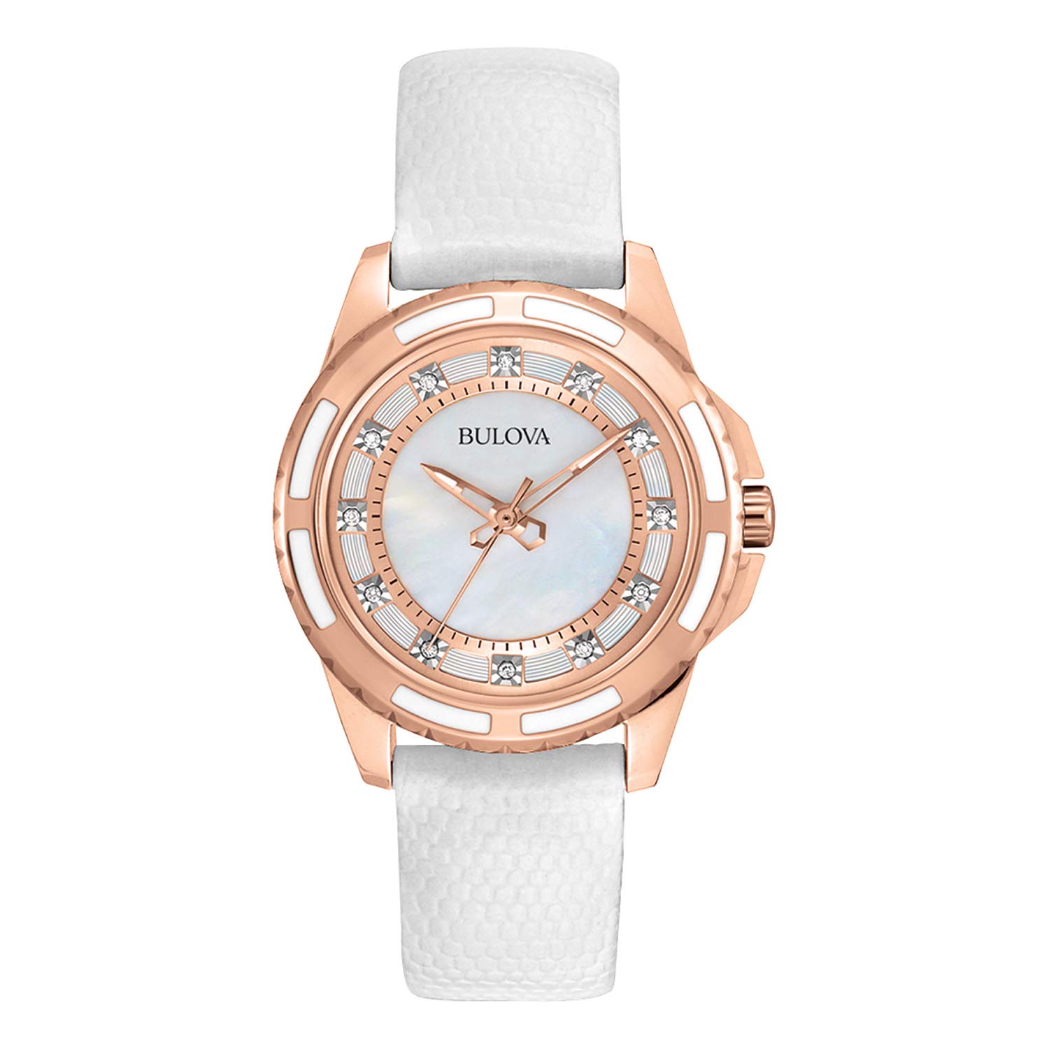 Bulova Ladies’ Classic Diamond 3-Hand Quartz Stainless Steel Watch, 12 Diamonds, Mother-of-Pearl Dial