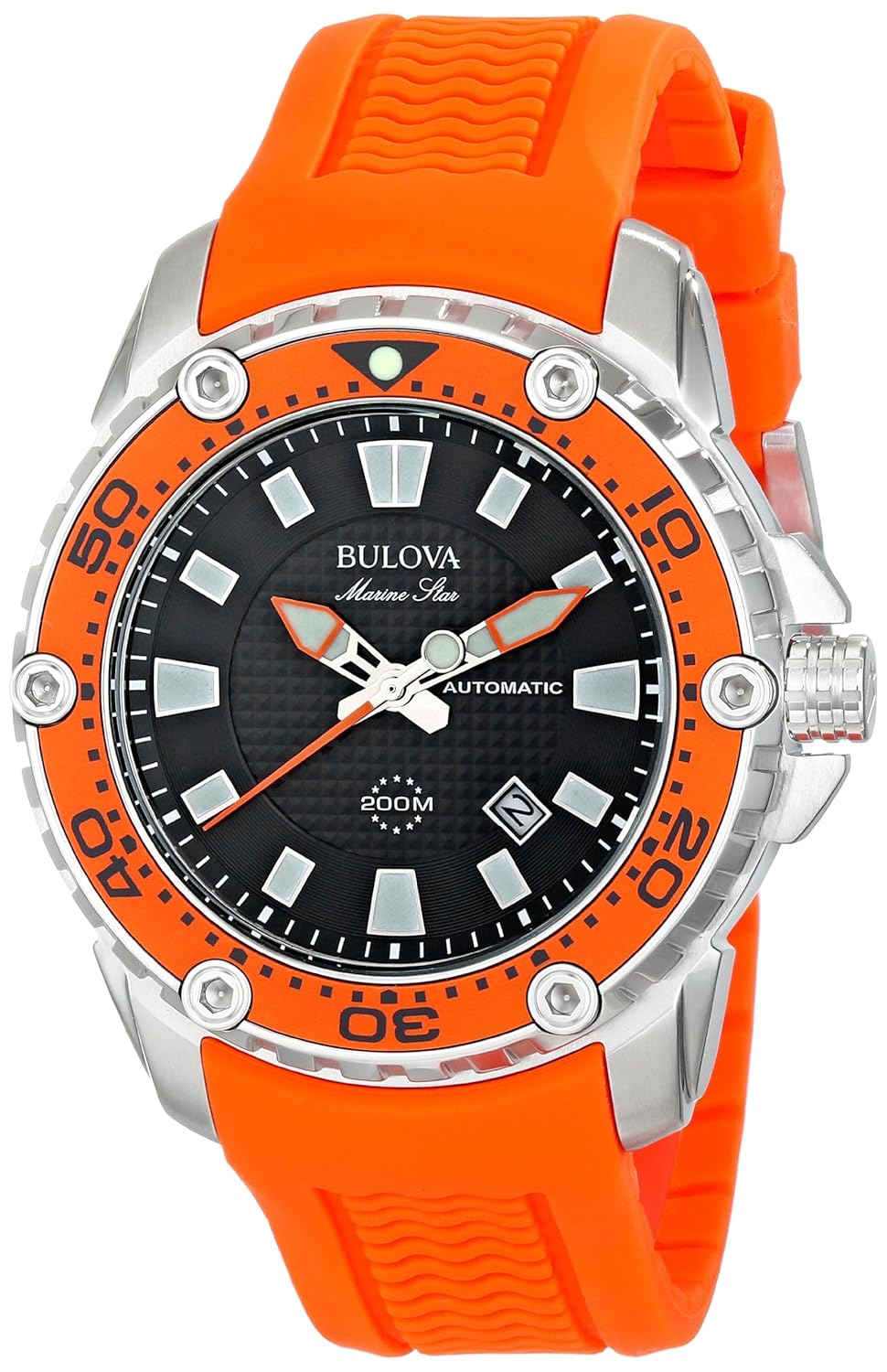 Bulova Men’s 98B207 Stainless Steel Automatic Watch with Orange Rubber Band