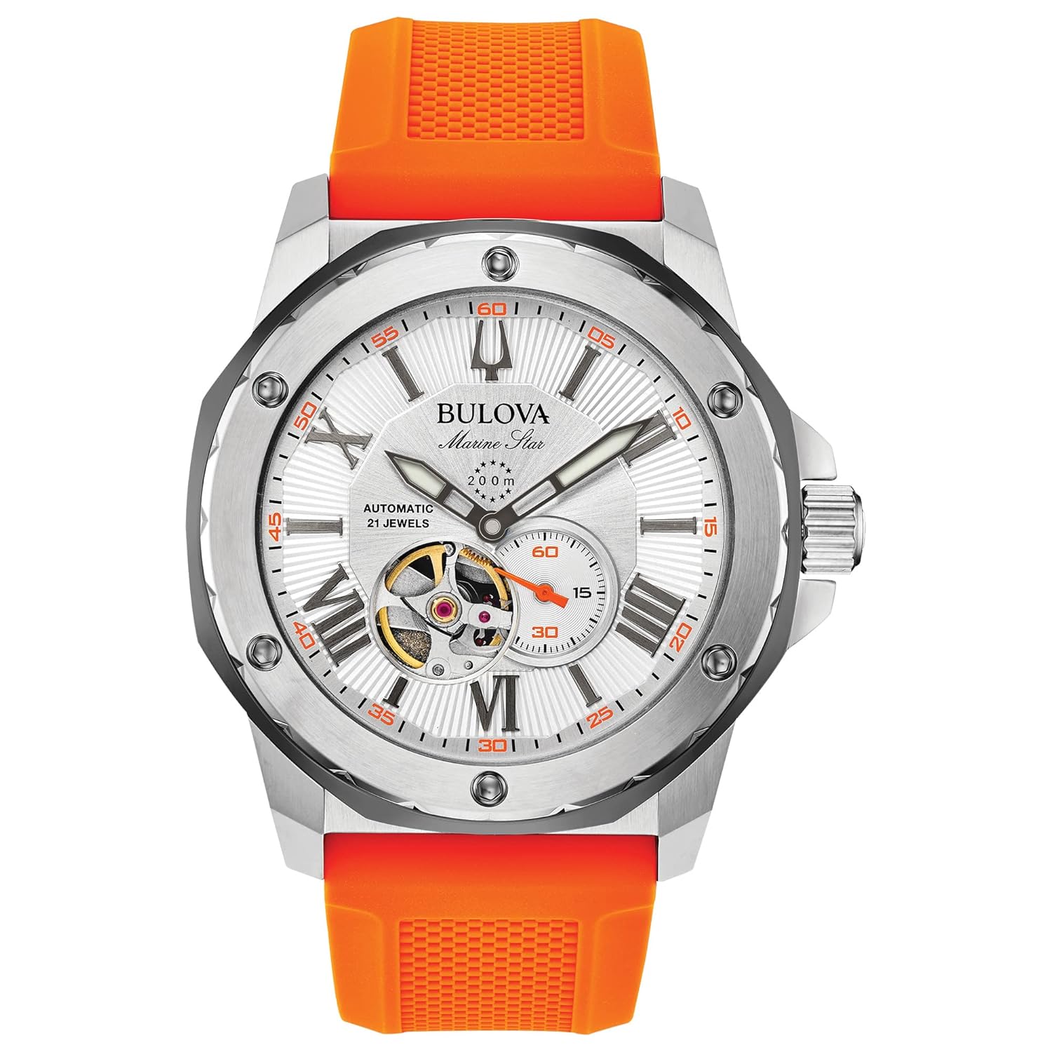 Bulova Men’s Marine Star ‘Series A’ Automatic Watch with Orange Silicone Strap Style: 98A226