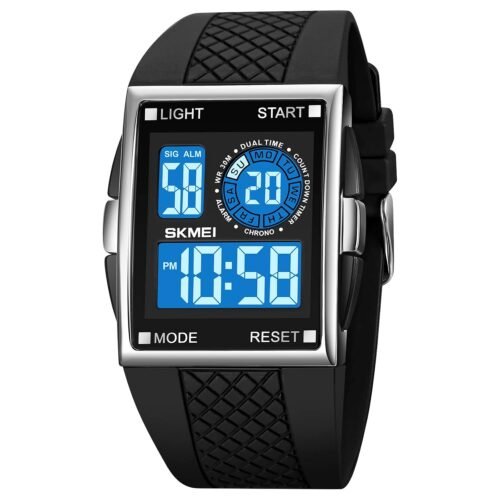 CakCity Mens Women Digital Sport Watch Glass Screen Large Face Alloy Shell Square Watches Waterproof Casual Stopwatch Alarm Simple Watch