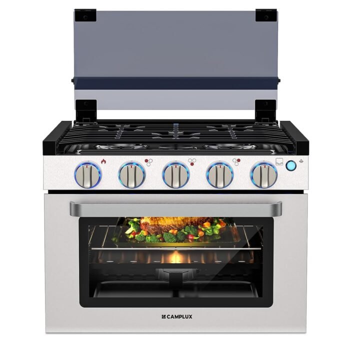 CAMPLUX Classic RV Propane Range 17 Inches, Propane Range Oven with 3 Burners Cooktop for RV, RV Propane Stove Oven Combo 28,100 BTU/Hr, Stainless Steel RGS17MSF