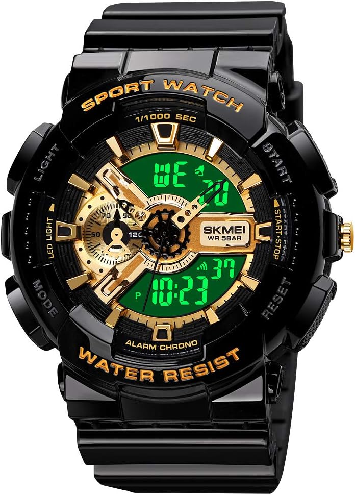 Carlien Men’s Analog Digital Display LED Watch Military Multifunctional Waterproof Quartz Sports Watch with Transparent Strap