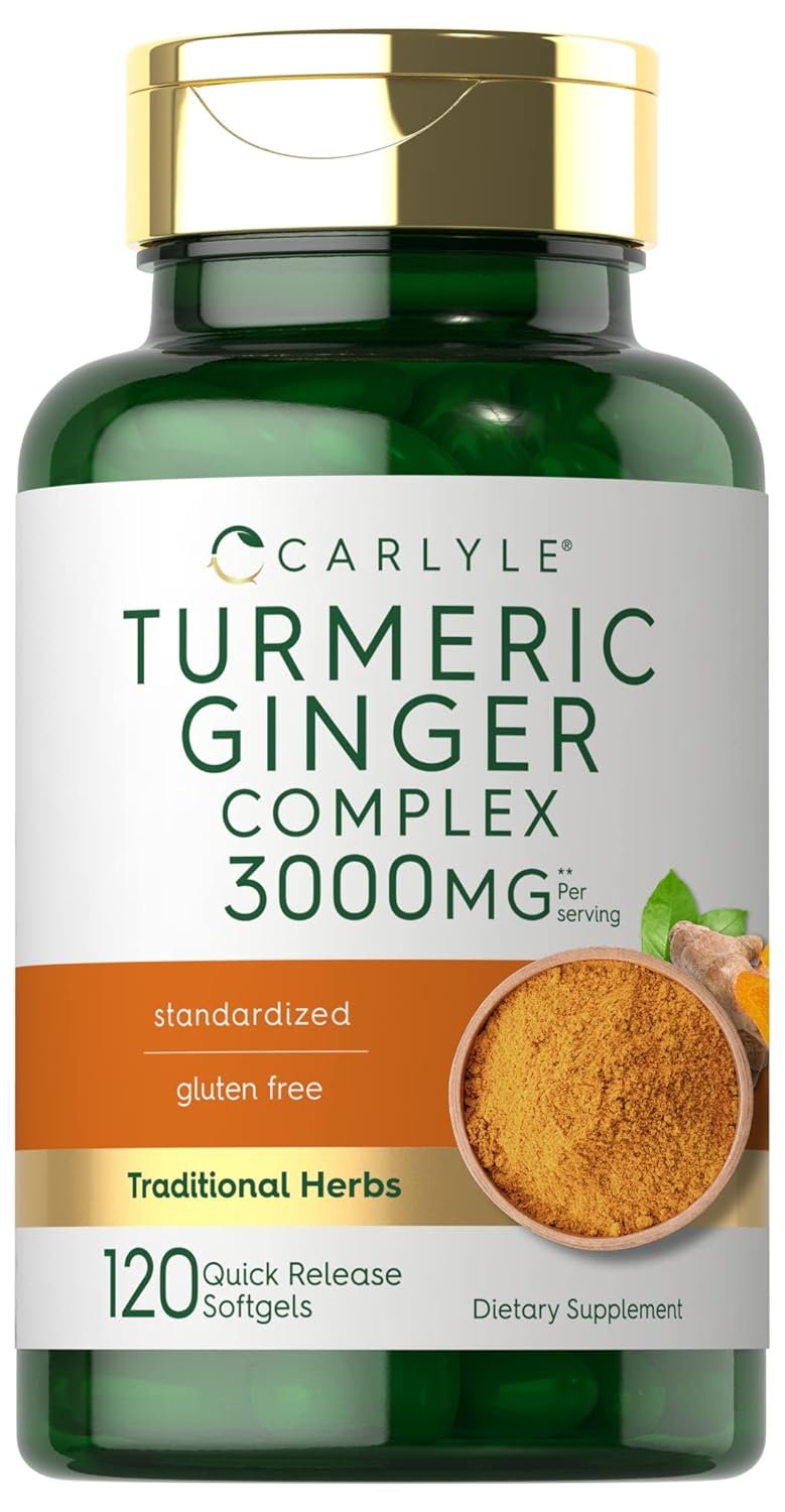 Carlyle Turmeric and Ginger Supplement 3000 mg | 120 Softgel Capsules | Turmeric Curcumin Complex | with Black Pepper Extract | Non-GMO, Gluten Free