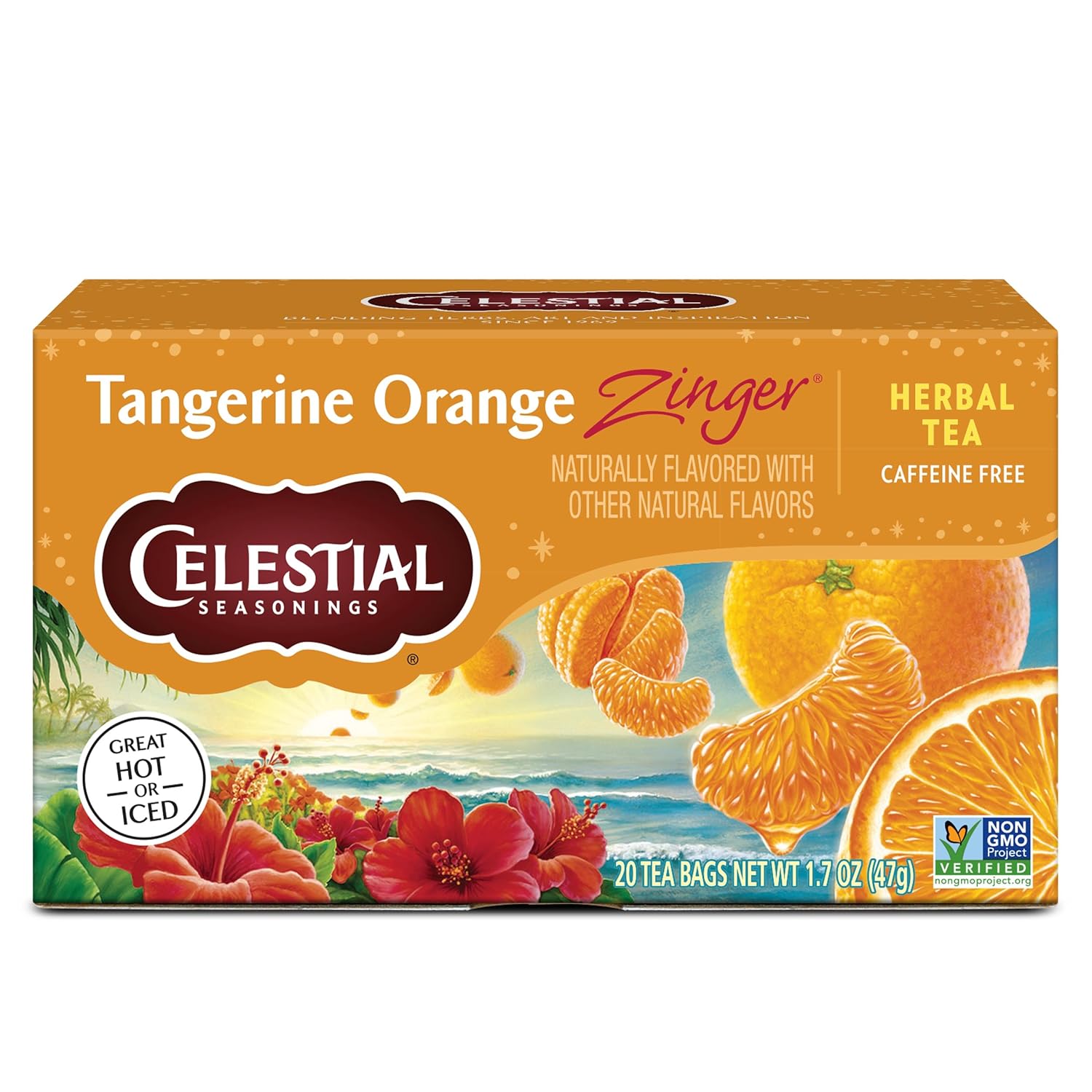 Celestial Seasonings Tangerine Orange Zinger Herbal Tea, Caffeine Free, 20 Tea Bags Box