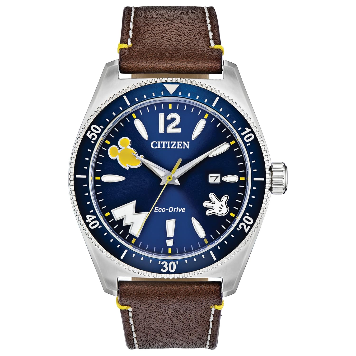 Citizen Eco-Drive Disney Quartz Men’s Watch, Stainless Steel with Leather strap, Mickey Mouse, Brown (Model: AW1599-00W)