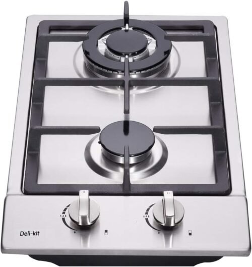 Deli-kit® 12 inch Gas Cooktop Dual Fuel Sealed 2 Burners Stainless Steel Gas Cooktop Drop-In Gas Hob Gas DK223-A01 Cooker Gas Cooker