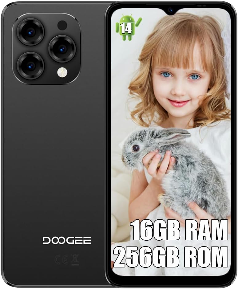 DOOGEE 4G Cell Phone Unlocked,12GB+256GB Android 14 Smartphone,5150mAh 13MP Camera Mobile Phones,Face Unlock/OTG Black