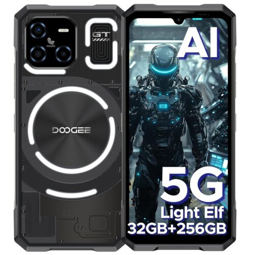 DOOGEE Blade GT(2025) 5G AI Rugged Phone with LED Light Effect,10.5mm Ultra-Thin,32GB+256GB Android 14 Rugged Cell Phone,Octa Core Gaming Phone,6.72" FHD+120Hz,48MP+20MP- Black