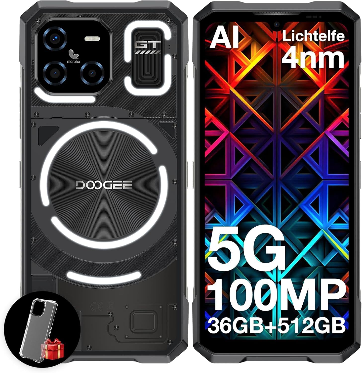 DOOGEE Blade GT Ultra 5G Rugged Smartphone with LED Light Effect, 36GB+512GB/2TB DDR5 Rugged Phone,4nm Dimensity D7300,6.72″ FHD+120Hz, AI 100+32MP Android 14 Gaming Phones,Face…