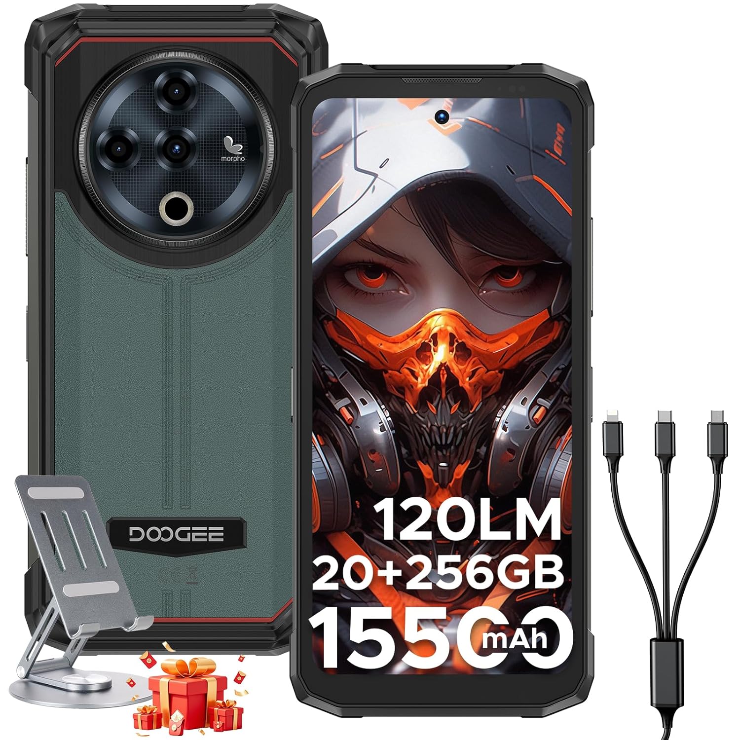 DOOGEE Fire 6 Power(2025) Rugged Smartphone,15500mAh/33W Fast,120LM Flashlight Rugged Phone, 256GB/TF 2TB,50MP,Android 14 Unlocked Phone with 3-in-1 Reverse Charging,6.56″…