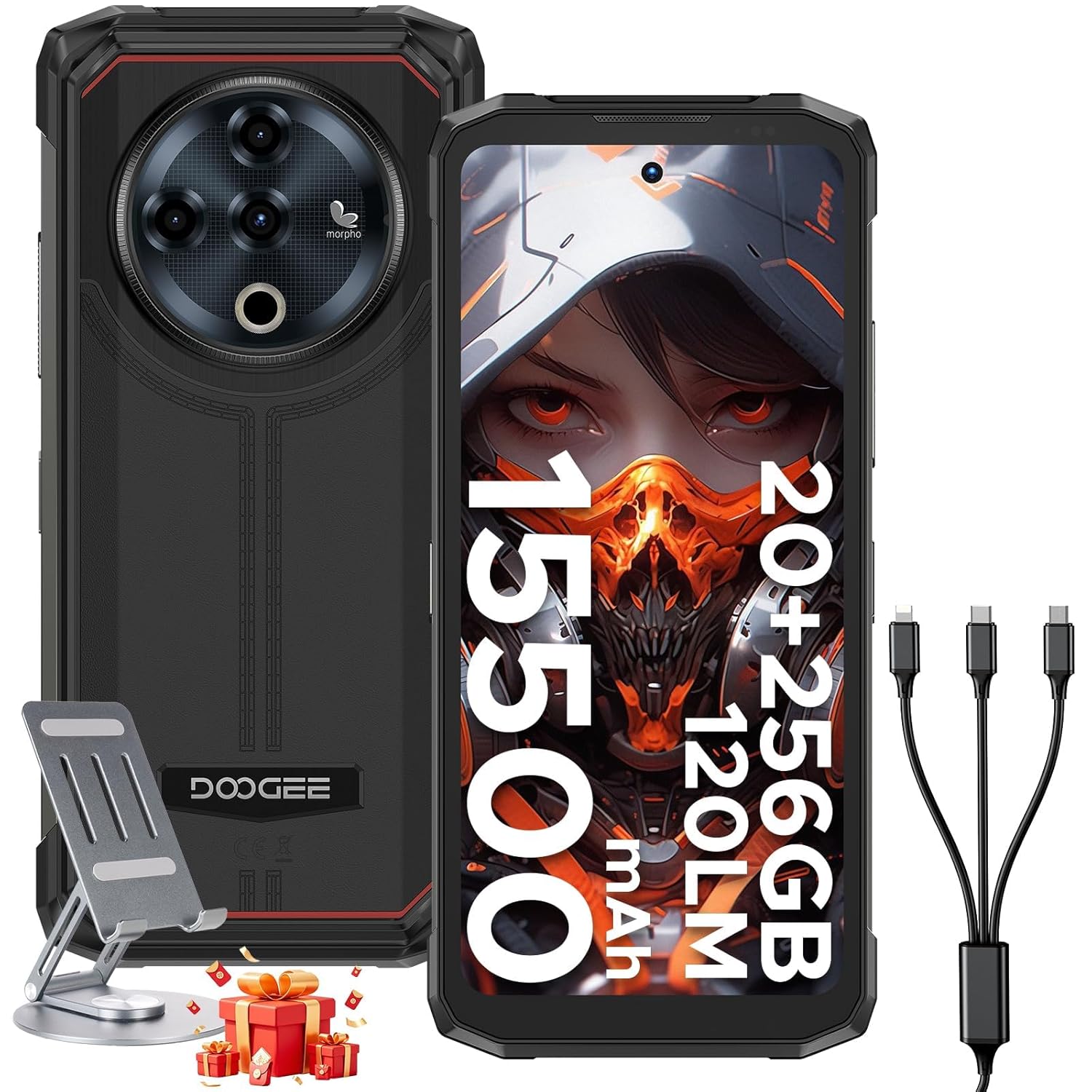 DOOGEE Fire 6 Power(2025) Rugged Smartphone,15500mAh/33W Fast,120LM Flashlight Rugged Phone, 256GB/TF 2TB,50MP,Android 14 Unlocked Phone with 3-in-1 Reverse Charging,6.56″…