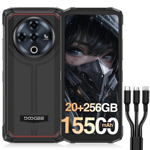 DOOGEE Fire 6 Power Rugged Smartphone, Dual Light Flashlight,15500mAh/33W Rugged Phone,20GB+256GB,50MP, Android 14, Unlocked Cell Phone with 3-in-1 Data Cable, Dual...