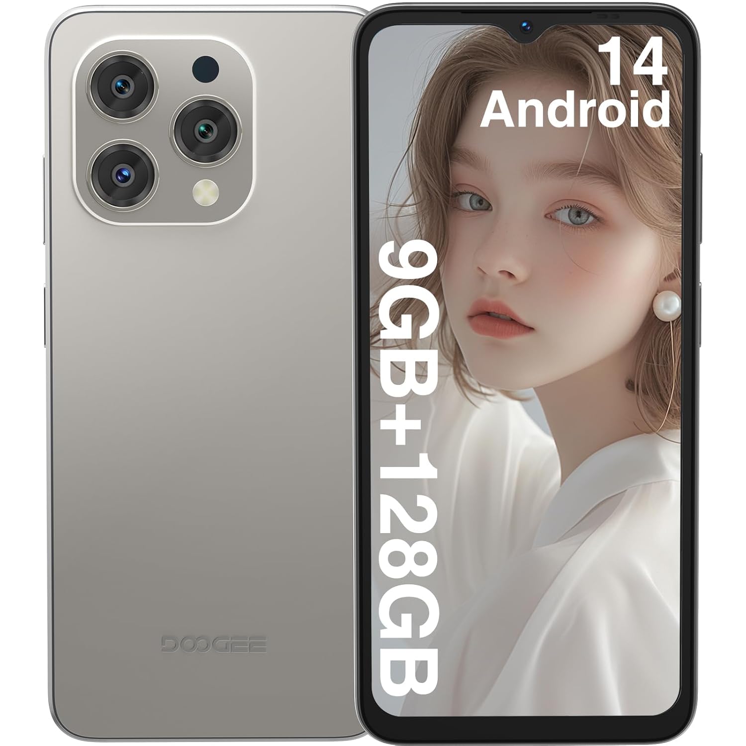 DOOGEE N55 (2025) Android 14 Cell Phone,9GB+128GB Expandable 1TB Android Phone,6.56″ HD+ 90Hz Unlocked Cell Phone,5150mAh Battery,13MP+8MP,Dual SIM 4G Phone,Face…