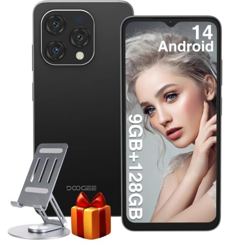 DOOGEE N55 Unlocked Cell Phone(2025), 9GB RAM+128GB ROM/1TB Android Phone, 90Hz+6.56" HD Android 14 Phone, 5150mAh, Octa Core, 13MP+8MP, 4G Dual SIM,Face Unlock,Widevine L1,OTG,...