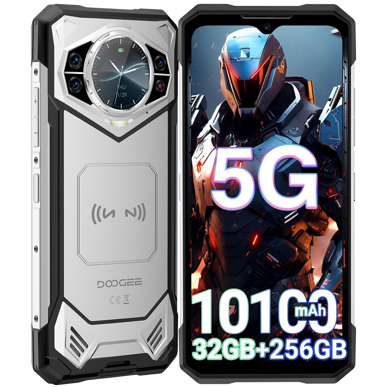 DOOGEE S200 Rugged Smartphone 5G, 10100mAh 33W, 32GB+256GB Android 14 Rugged Unlocked Cell Phone with 1.32″ Rear Screen, 100MP+20MP Night Vision, 6.72″ FHD+ 120Hz, 4K, NFC, 5G…