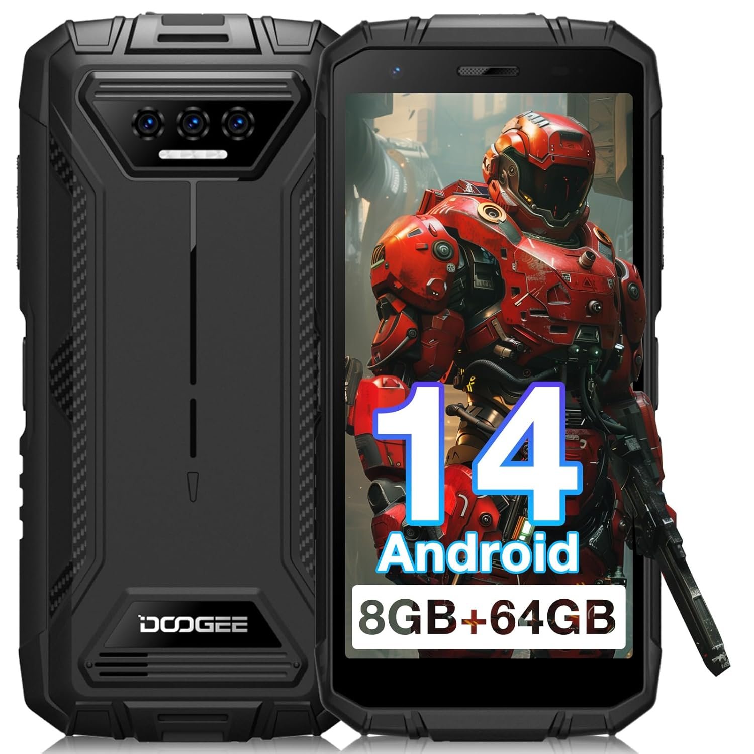 DOOGEE S41T Rugged Smartphone,Android 14 6300mAh Battery,8GB+64GB,4G Dual Sim Rugged Smartphone,13MP Camera,IP68 Waterproof Cell Phone,Face Unlock,NFC/T-Mobile