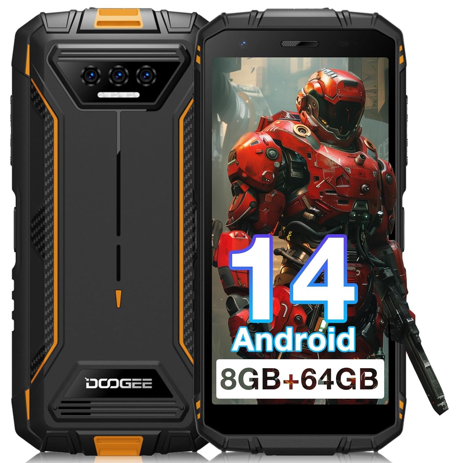 DOOGEE S41T Rugged Smartphone,Android 14 6300mAh Battery,8GB+64GB,4G Dual Sim Rugged Smartphone,13MP Camera,IP68 Waterproof Cell Phone,Face Unlock,NFC/T-Mobile