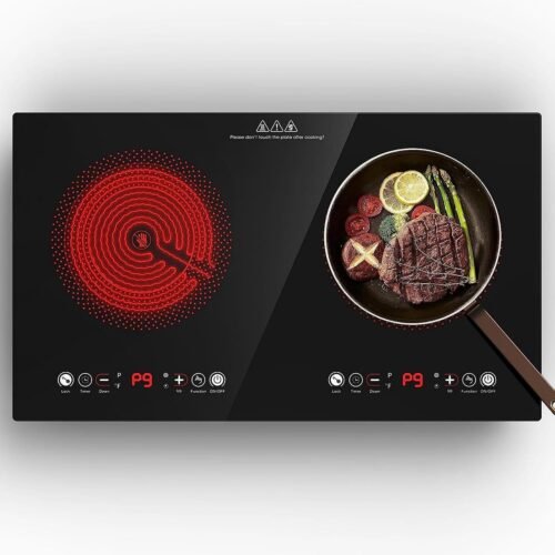 Electric Cooktop, 24 Inch 2 Burner Electric Cooktop 110V, Built-in and Countertop Electric Stove Top Plug in, 2400W Electric Stove, Compatible for All Cookware,Timer & Kid...