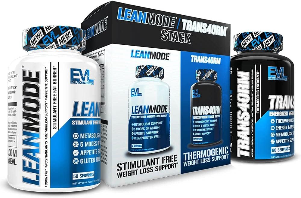 EVL Weight Loss Support Stack – Trans4orm Thermogenic Fat Burner & Metabolism Support Pills with Green Coffee Bean Extract and Forskolin Plus LeanMode Non-Stimulant