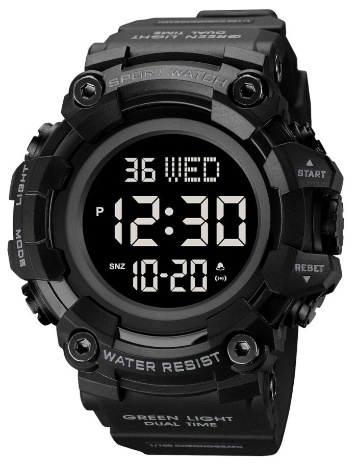 FANMIS Men's Digital 50M Waterproof Electronic Sport Watch Rubber Band Army Military 24H Time LED Light 164FT Water Resistant Calendar Date Day Watches