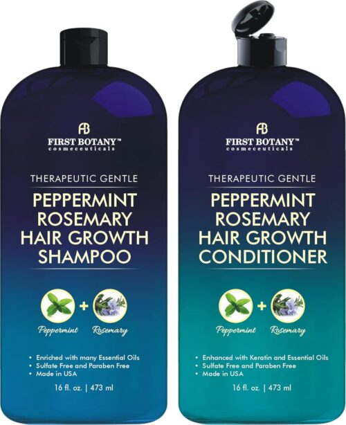 First Botany, Peppermint Rosemary Hair Regrowth and Anti Hair Loss Shampoo and Conditioner Set - Daily Hydrating, Detoxifying, Volumizing Shampoo and Fights Dandruff For Men and...