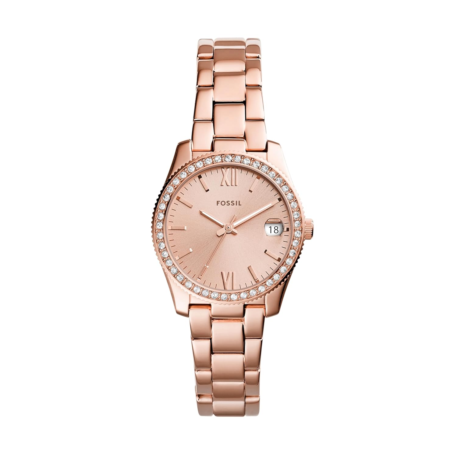 Fossil Women’s Scarlette Mini Quartz Stainless Steel Three-Hand Watch, Color: Rose Gold Glitz (Model: ES4318)