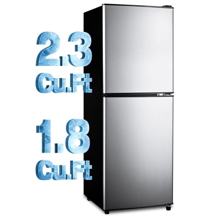 Fridge with Bottom Freezer and Drawer, 4.1 Cu.Ft Double Door Refrigerator with 7 Adjustable Temperature Settings for Bedroom, Dorm, Office, Apartment, Large Capacity, Silver