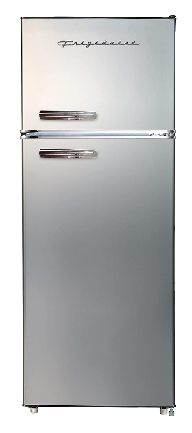 Frigidaire EFR753, 2 Door Apartment Size Refrigerator with Freezer, Retro Chrome Handle, 7.5 cu ft, Platinum Series, Stainless steel, 7.5