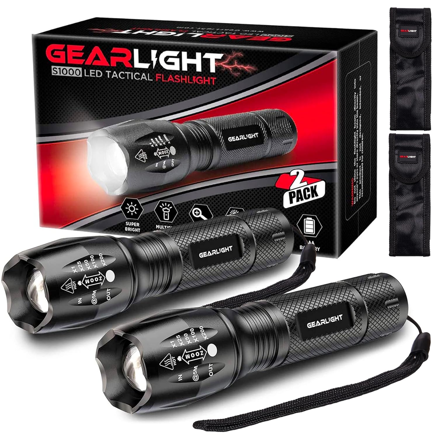 GearLight LED Flashlights – Mini Camping Flashlights with High Lumens, 5 Modes, Zoomable Beam – Powerful, Bright, and Versatile Tactical Flash Light for Outdoor and Home Use