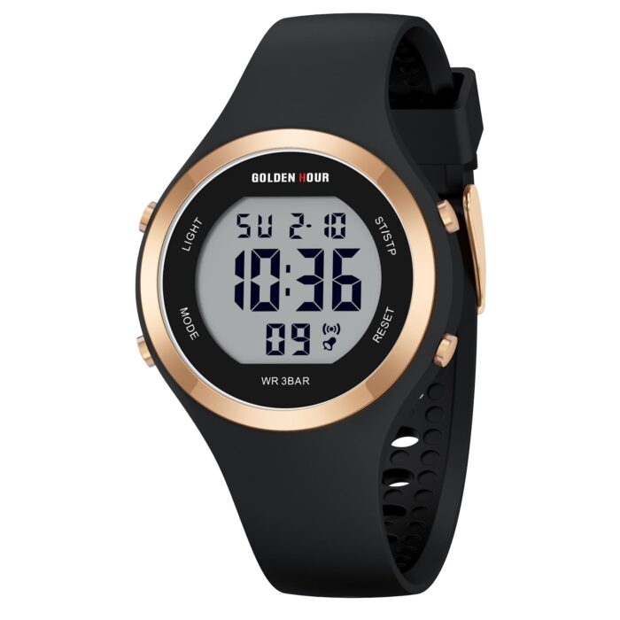GOLDEN HOUR Waterproof Sport Women's Digital Chronograph Silicone Strap Watch