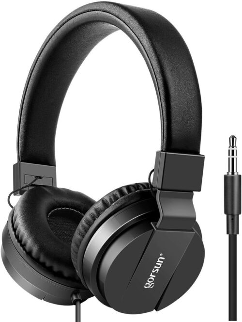 gorsun Kids Headphones, Lightweight Stereo Wired Toddler Headphones，Adjustable Headband Children's Headset for Smartphones Computer Pad Earphones(Black)