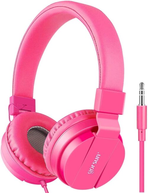 gorsun Kids Headphones, Lightweight Stereo Wired Toddler Headphones, Adjustable Headband Children's Headset for Smartphones Computer Pad Earphones(Pink)