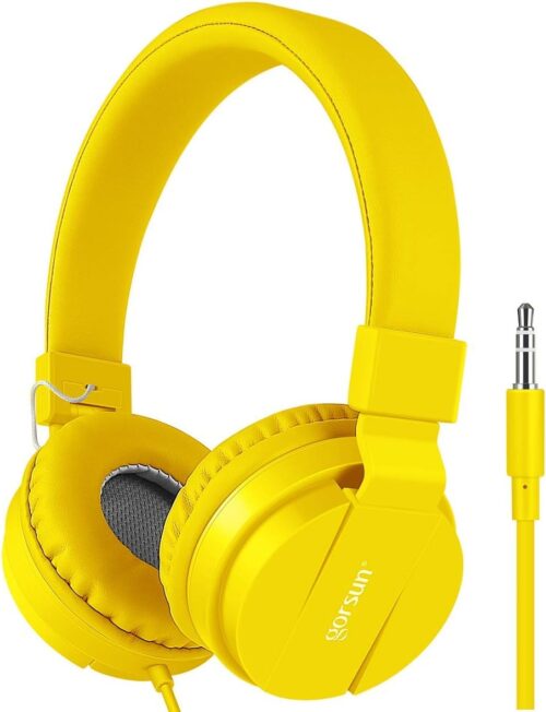 gorsun Kids Headphones, Lightweight Stereo Wired Toddler Headphones, Adjustable Headband Children's Headset for Smartphones Computer Pad Earphones(Yellow)
