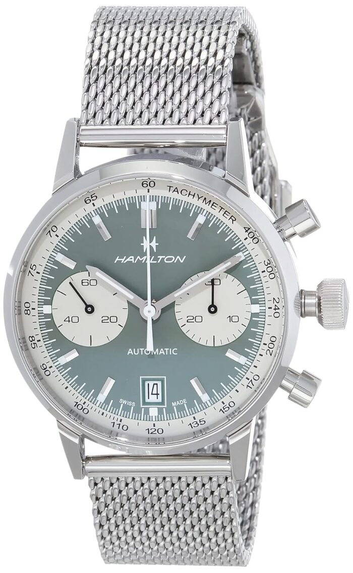 Hamilton Watch American Classic Intra-Matic Auto Chrono 40mm Case, Green Dial, Silver Stainless Steel Bracelet (Model: H38416160)
