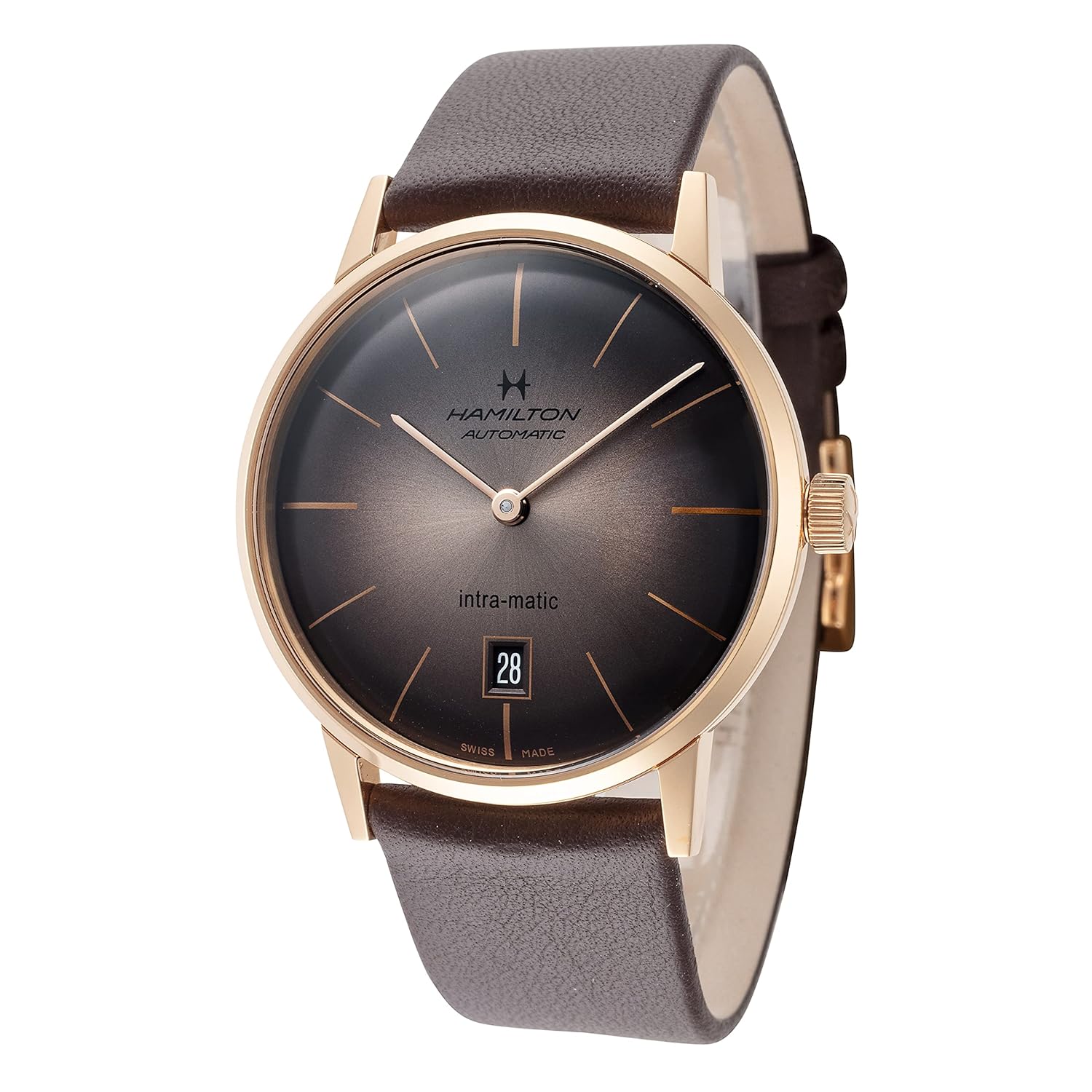 Hamilton Watch American Classic Intra-Matic Auto | Swiss Made | 38mm Stainless Steel Case | Brown Dial Analog Watch | Brown Leather Strap (Model: H38465501)