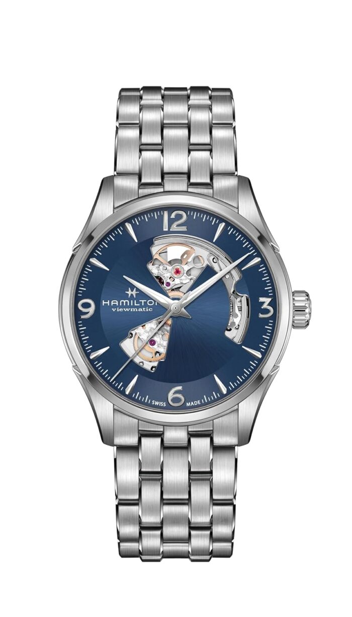 Hamilton Watch Jazzmaster Open Heart Auto | Swiss Made | 42mm Stainless Steel Case | Blue Dial Analog Watch | Silver Stainless Steel Bracelet (Model: H32705141)